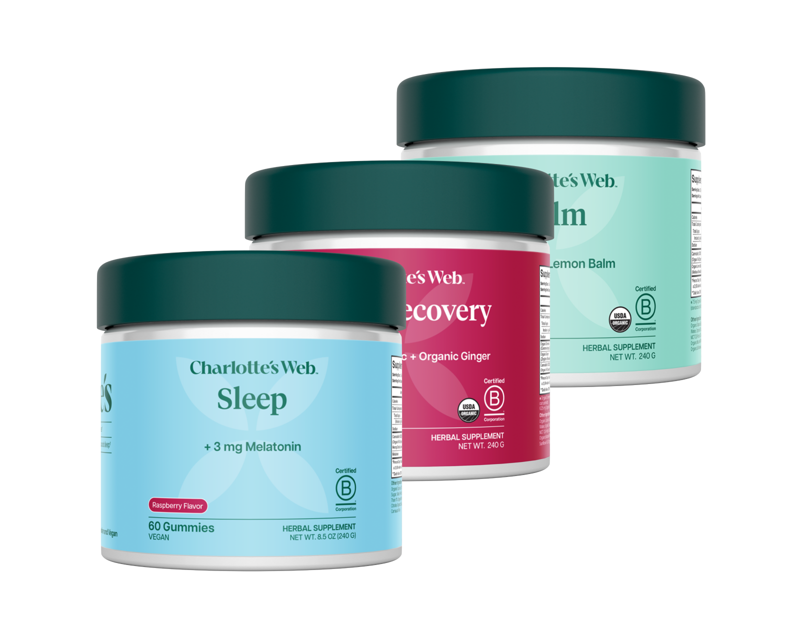 Charlotte's Web Sleep, Daily Recovery, and Calm Gummies