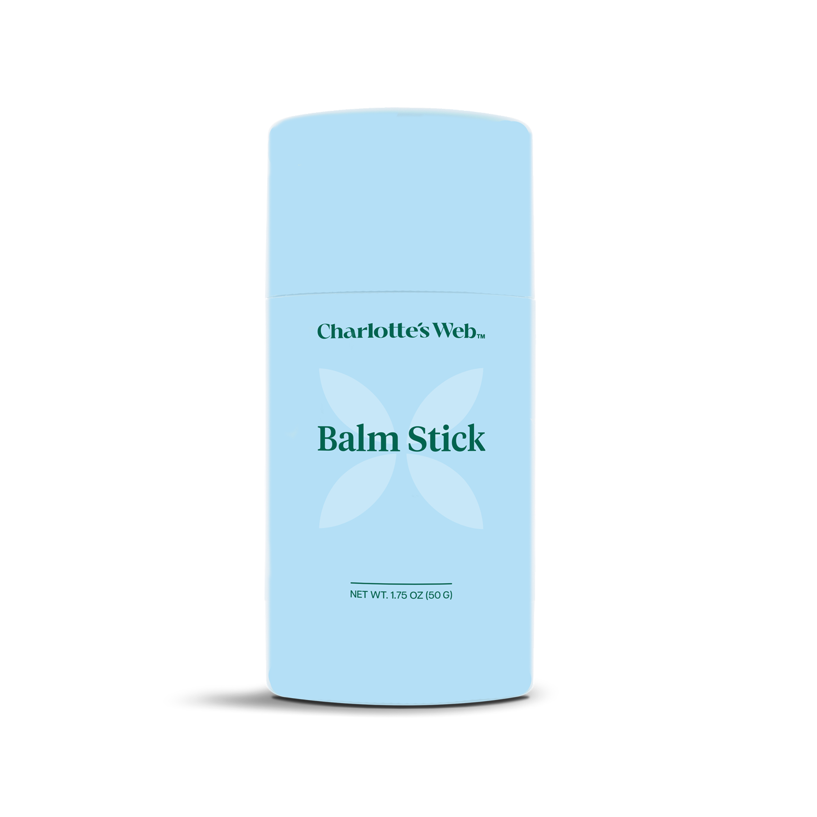 Blue tube of Charlotte's Web balm stick on a white background