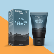 Product Image for Charlotte&#39;s Web CBD Soothing Cream packaging on a two-tone background