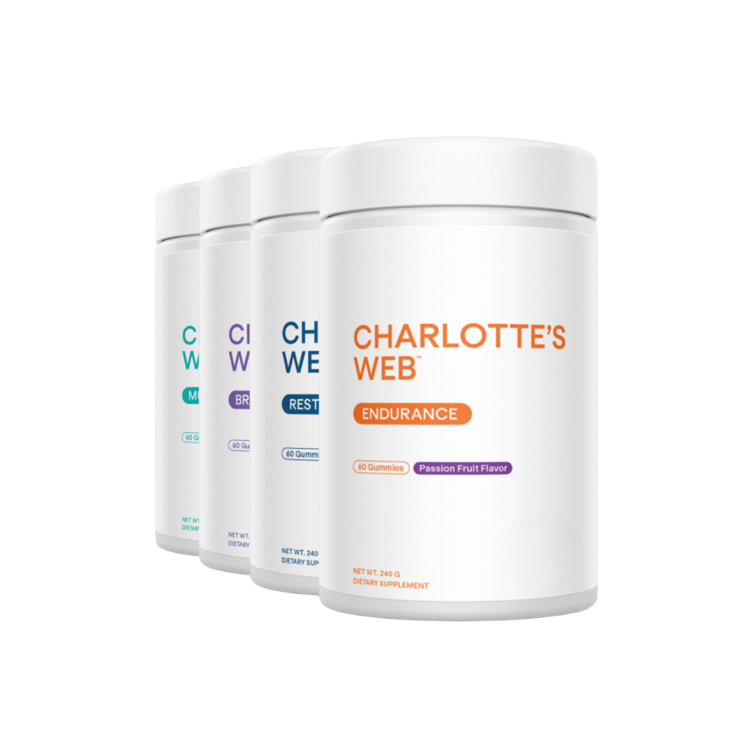 Three containers of Charlotte's Web products on a white background