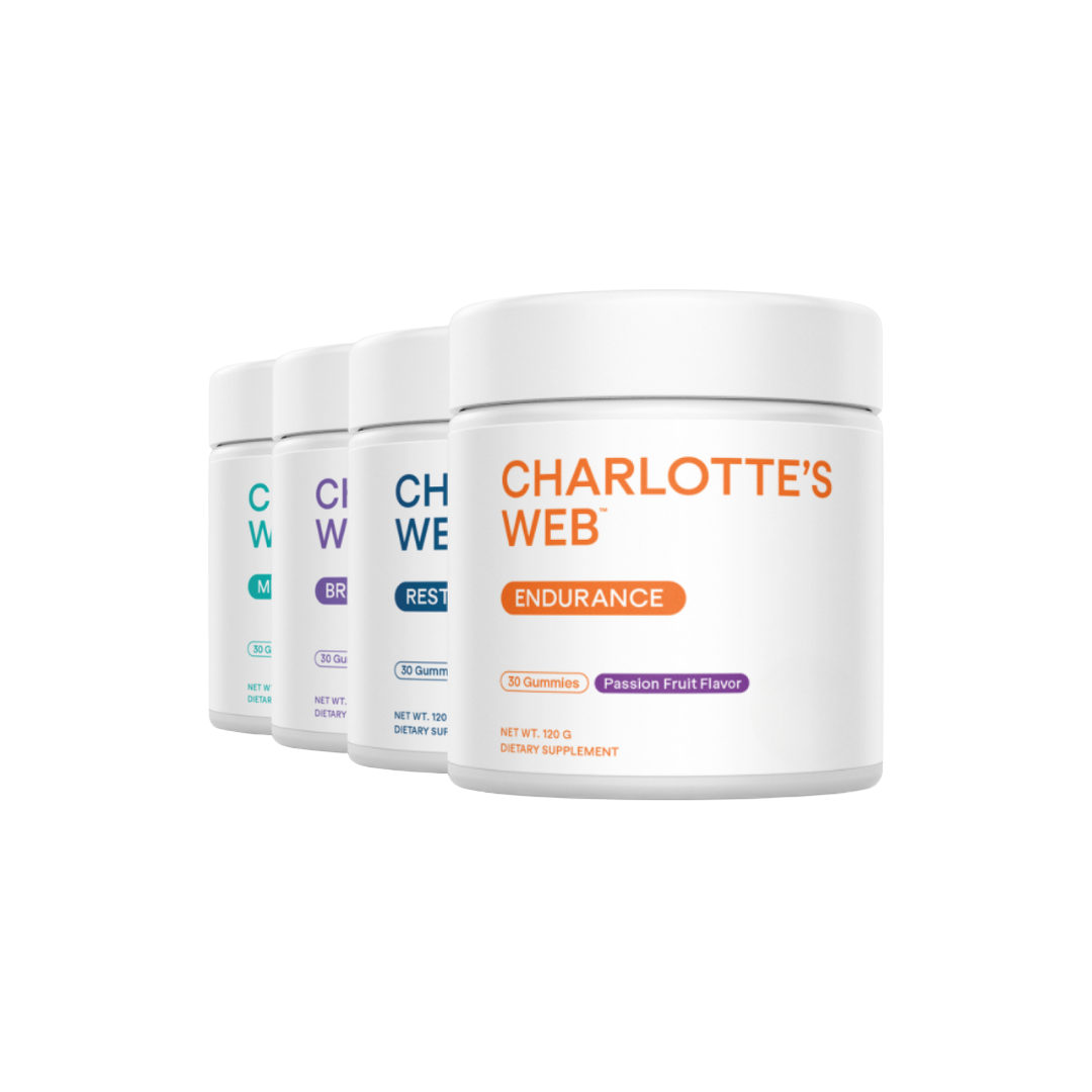 Three jars of Charlotte's Web products on a white background