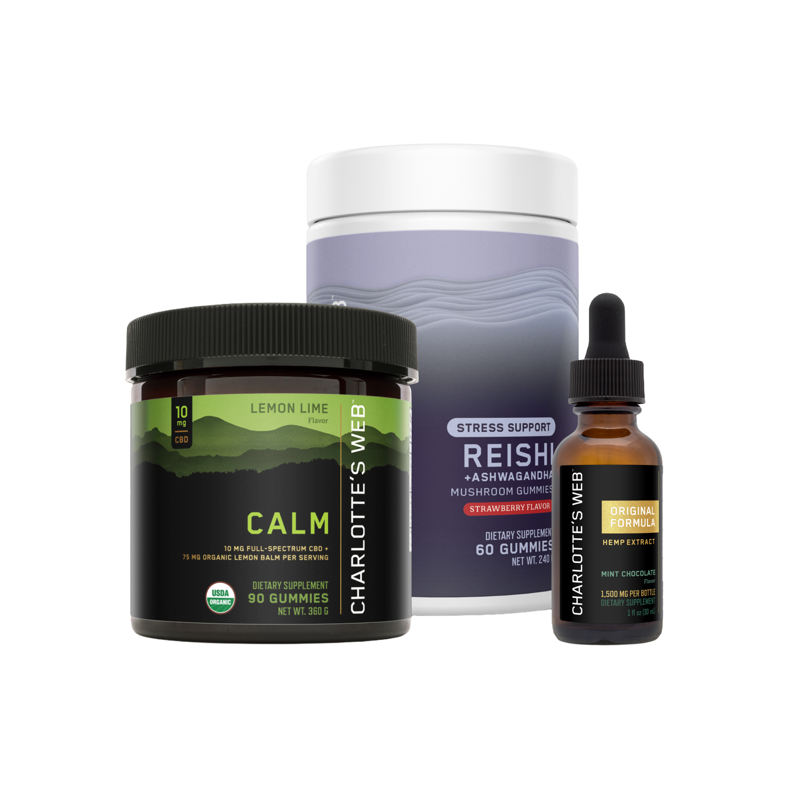 Three Charlotte's Web products on a white background