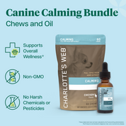 Product Image for Canine Calming Bundle Chews and Oil key selling points with icons