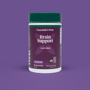 Product Image for Supplement bottle labeled &#39;Charlotte&#39;s Web Brain Support&#39; on a purple background