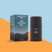 Product Image for Charlotte&#39;s Web CBD Cooling Gel packaging and container on a colorful background