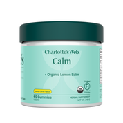Product Image for Jar of Charlotte&#39;s Web Calm gummies with a green lid on a white background