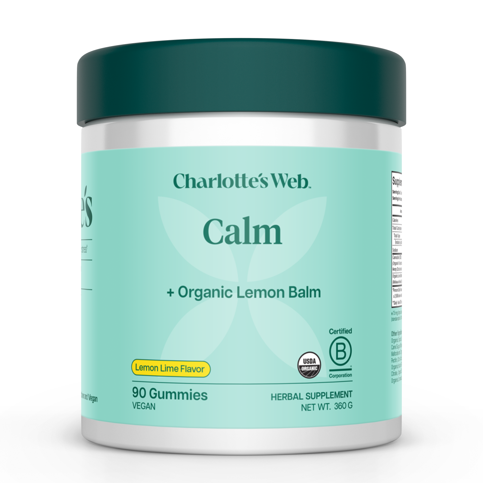 Product Image for Charlotte&#39;s Web Calm gummy container with green lid on a white background