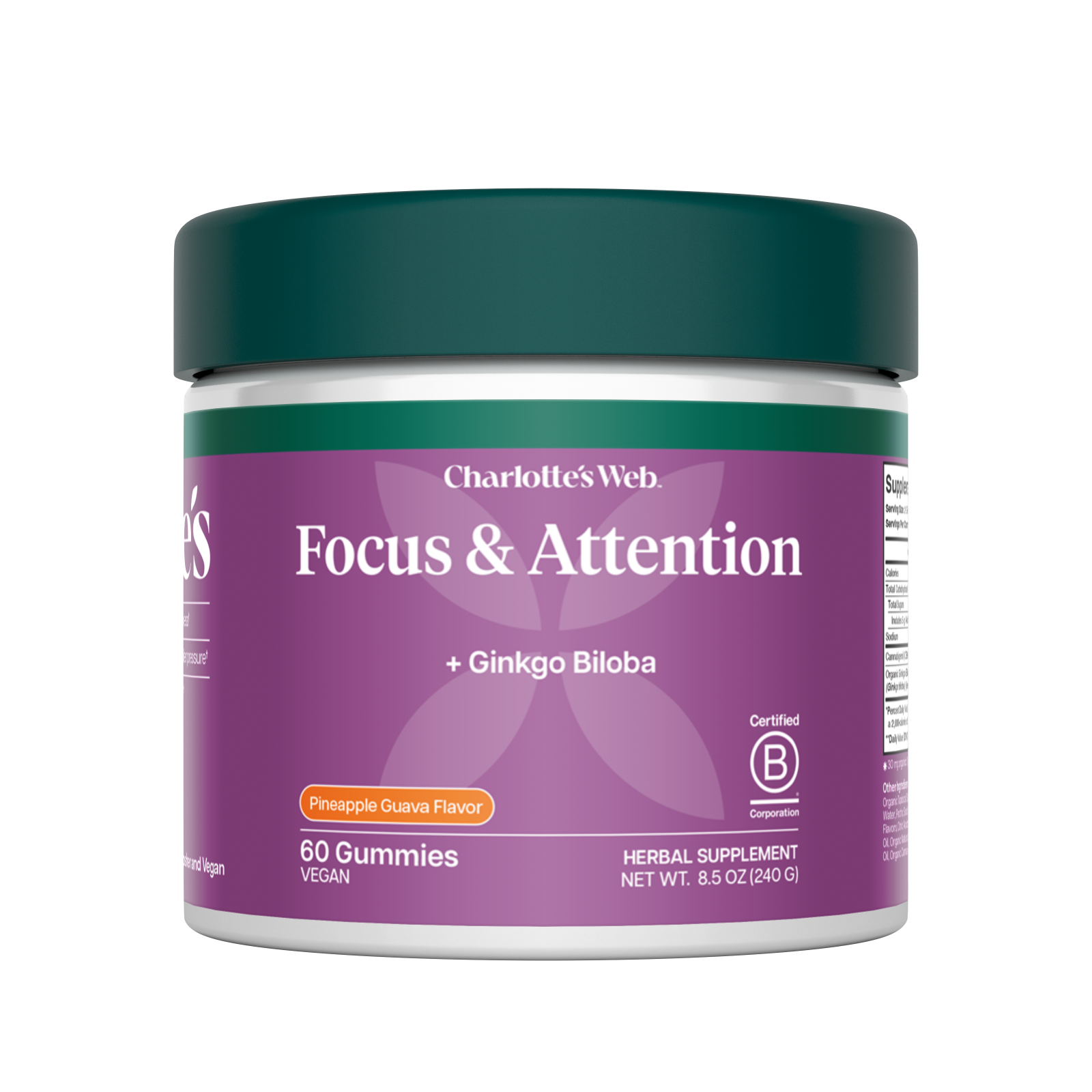 Product Image for Jar of Charlotte&#39;s Web Focus &amp; Attention gummies on a white background