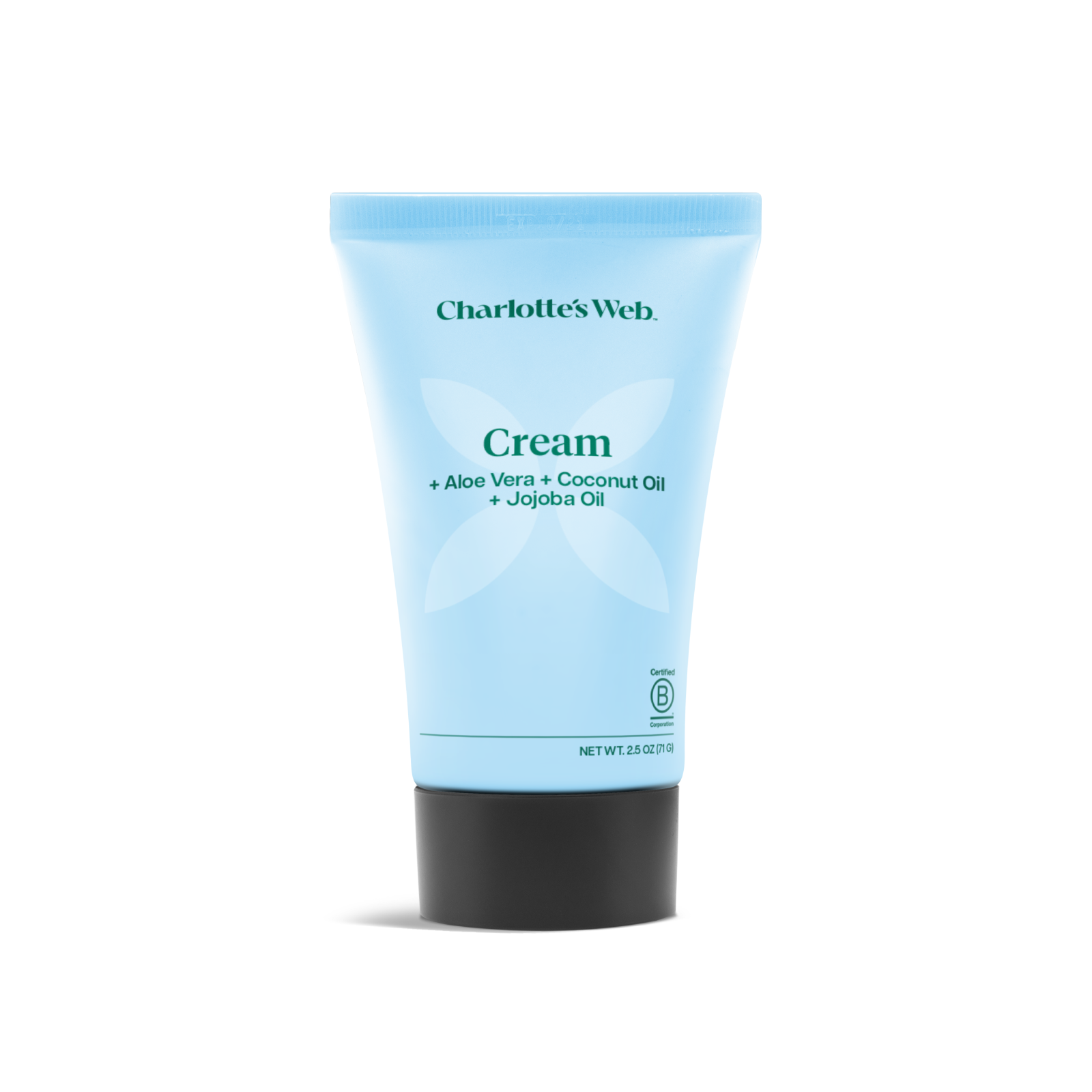 Blue tube of Charlotte's Web cream on a white background