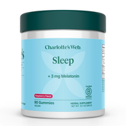 Product Image for Charlotte&#39;s Web Sleep gummies container with blue label and green lid on a white background