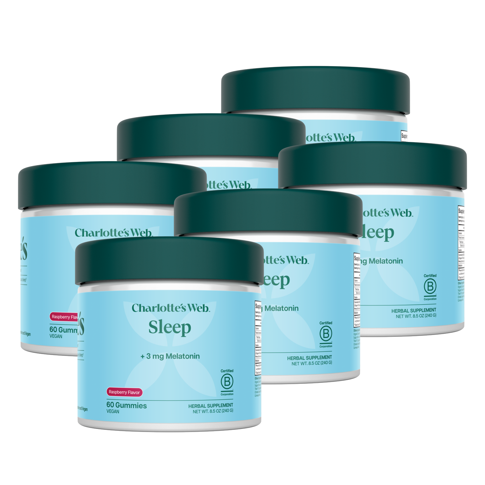 Product Image for Multiple containers of Charlotte&#39;s Web Sleep supplement on a white background