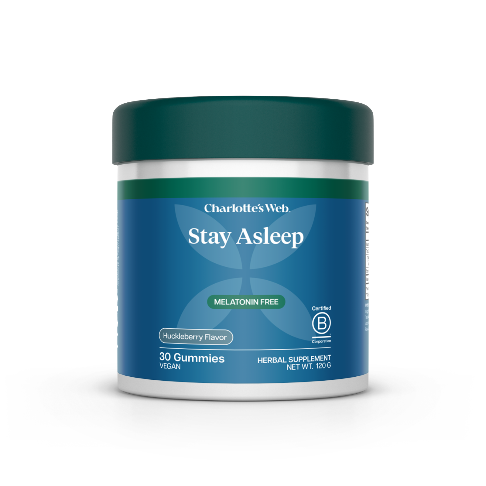 Product Image for Jar of Charlotte&#39;s Web Stay Asleep gummies on a white background