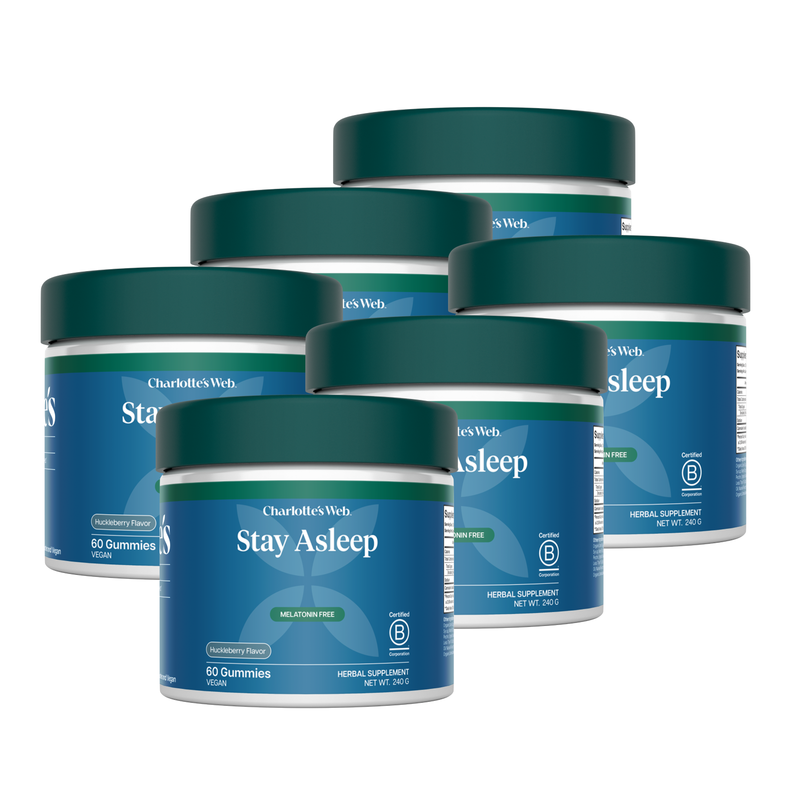 Product Image for Multiple containers of Charlotte&#39;s Web Stay Asleep gummies on a white background