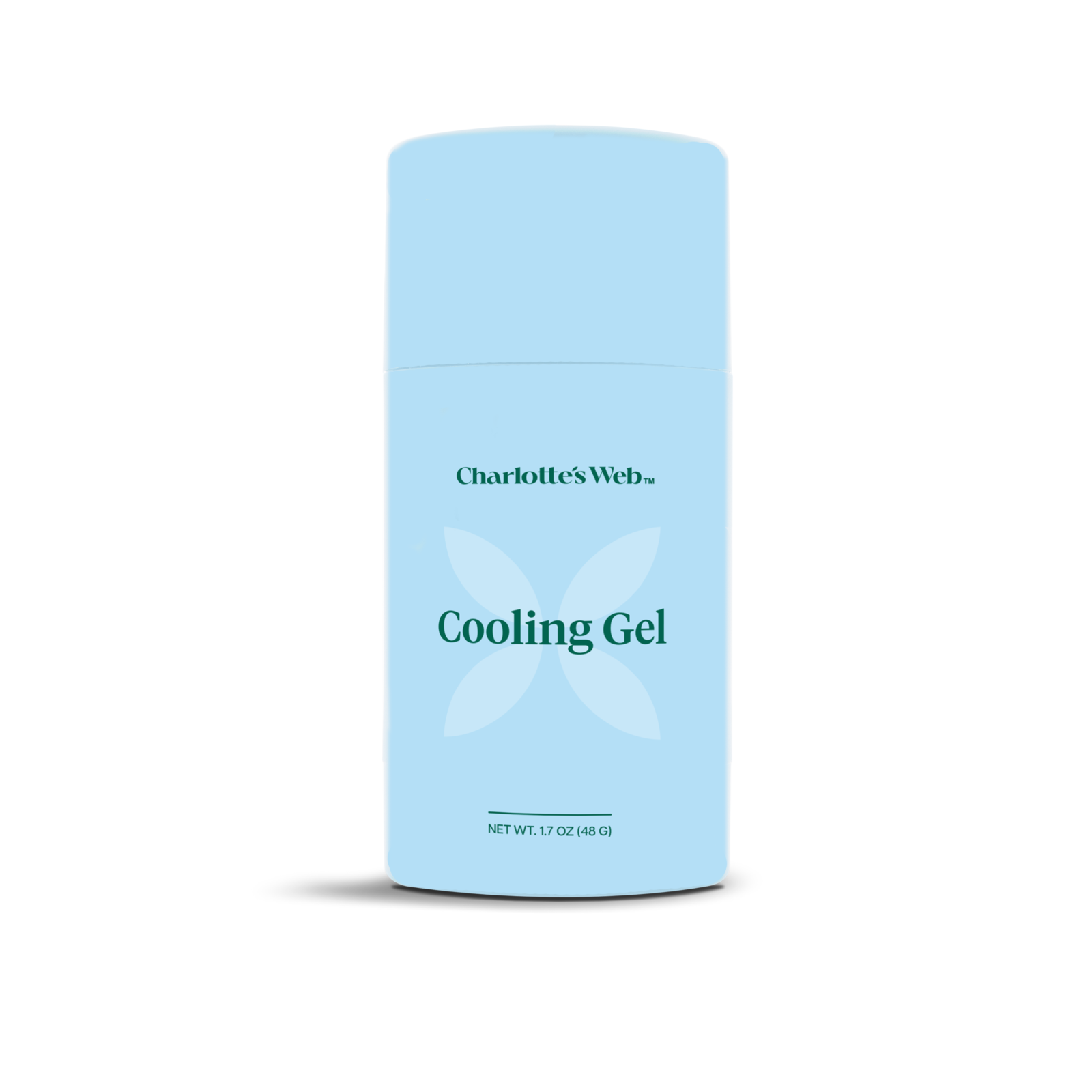 Charlotte's Web Cooling Gel in a light blue cylindrical stick container, shown on a clean white background.