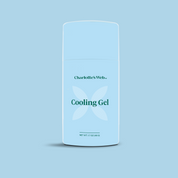 Product Image for Charlotte's Web Cooling Gel packaging and container on a blue background