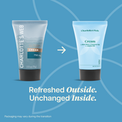 Product Image for Charlotte's Web Cream before and after packaging update with the text 'Refreshed Outside. Unchanged Inside.