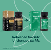 Product Image for Two sets of Charlotte&#39;s Web products on a green background with text &#39;Refreshed Outside. Unchanged Inside.&#39;