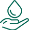 Green icon of a hand holding a water droplet