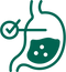 Icon of a stomach with a check mark and a cross, symbolizing a healthy digestive system.