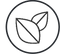 Black and white icon of two stylized leaves with diagonal divisions inside circular border on transparent background representing sustainability, nature, and environmentally conscious design.