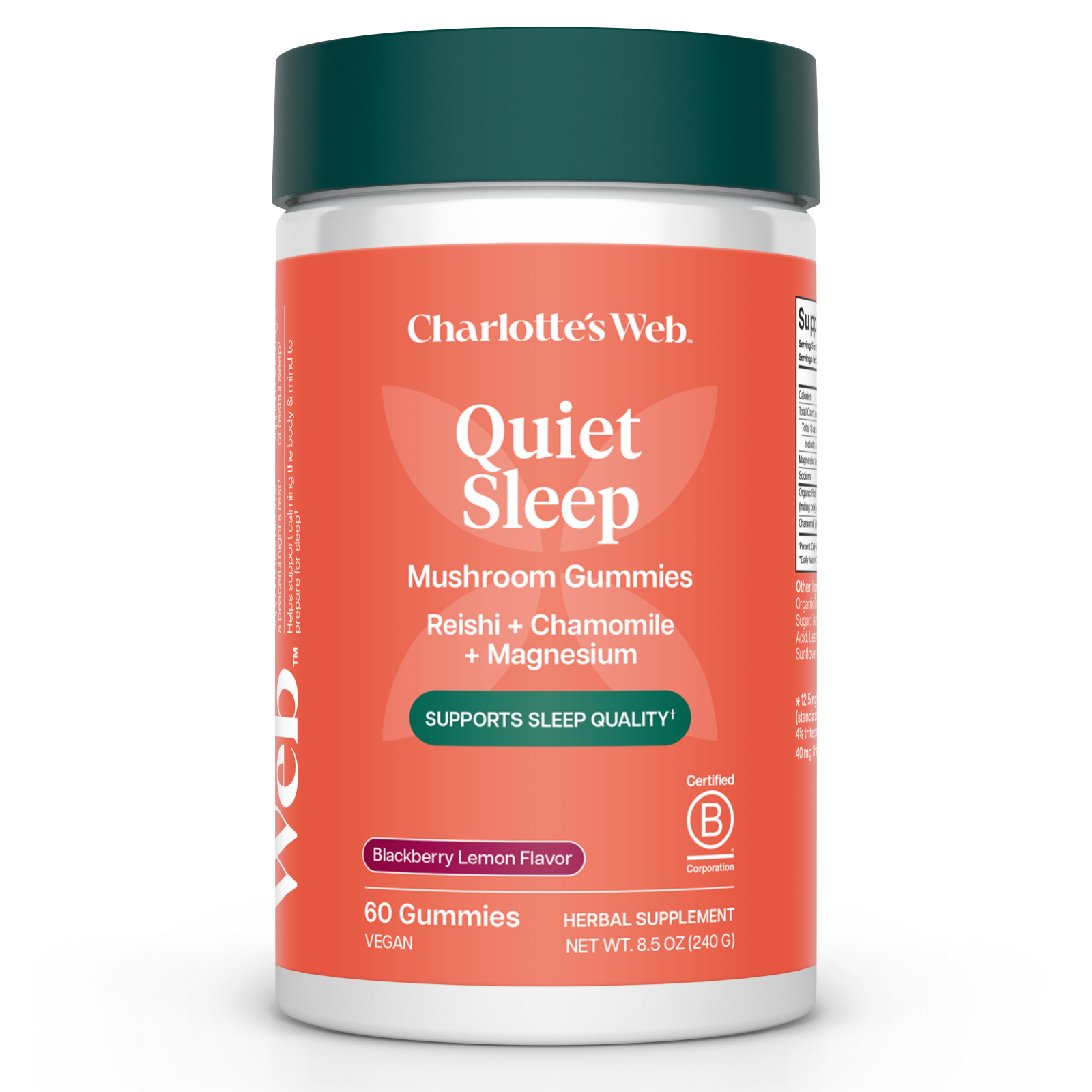 Charlotte's Web Quiet Sleep mushroom gummies container on a white background