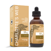Product Image for Charlotte&#39;s Web full spectrum hemp extract bottle and packaging for dogs on a white background