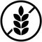 Black icon of wheat stalk crossed out inside circular border on transparent background indicating gluten-free or no wheat content for dietary safety and allergen compliance.