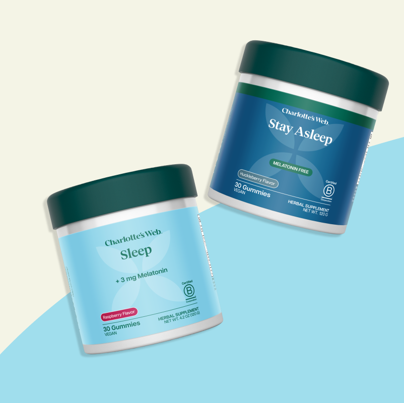 Two jars of Charlotte's Web Sleep and Stay Asleep Gummies