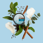 Product Image for Balm container with cinnamon sticks, mint leaves, and flowers on a light blue background