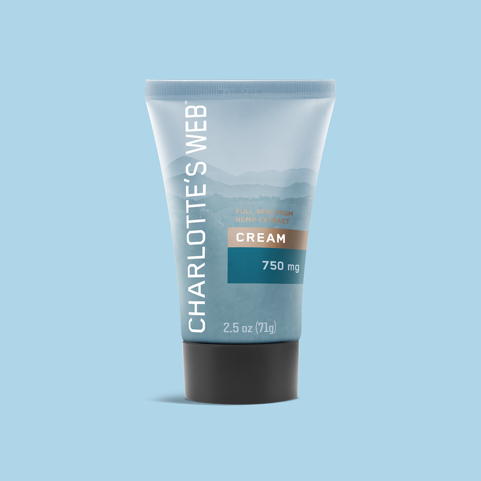 Product Image for Tube of Charlotte&#39;s Web cream on a light blue background