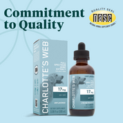 Product Image for Charlotte&#39;s Web full spectrum hemp extract bottle and box on a light blue background with NASC quality seal.
