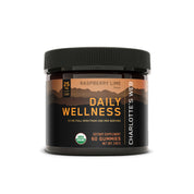Product Image for Charlotte’s Web Daily Wellness gummies container with raspberry lime flavor, dark mountain label, 25 mg full-spectrum CBD per serving, USDA Organic certified, 60-count dietary supplement.