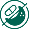 Green icon of a pill and moon with a line through it, symbolizing no melatonin