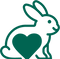 Green outline of a rabbit with a heart on a white background
