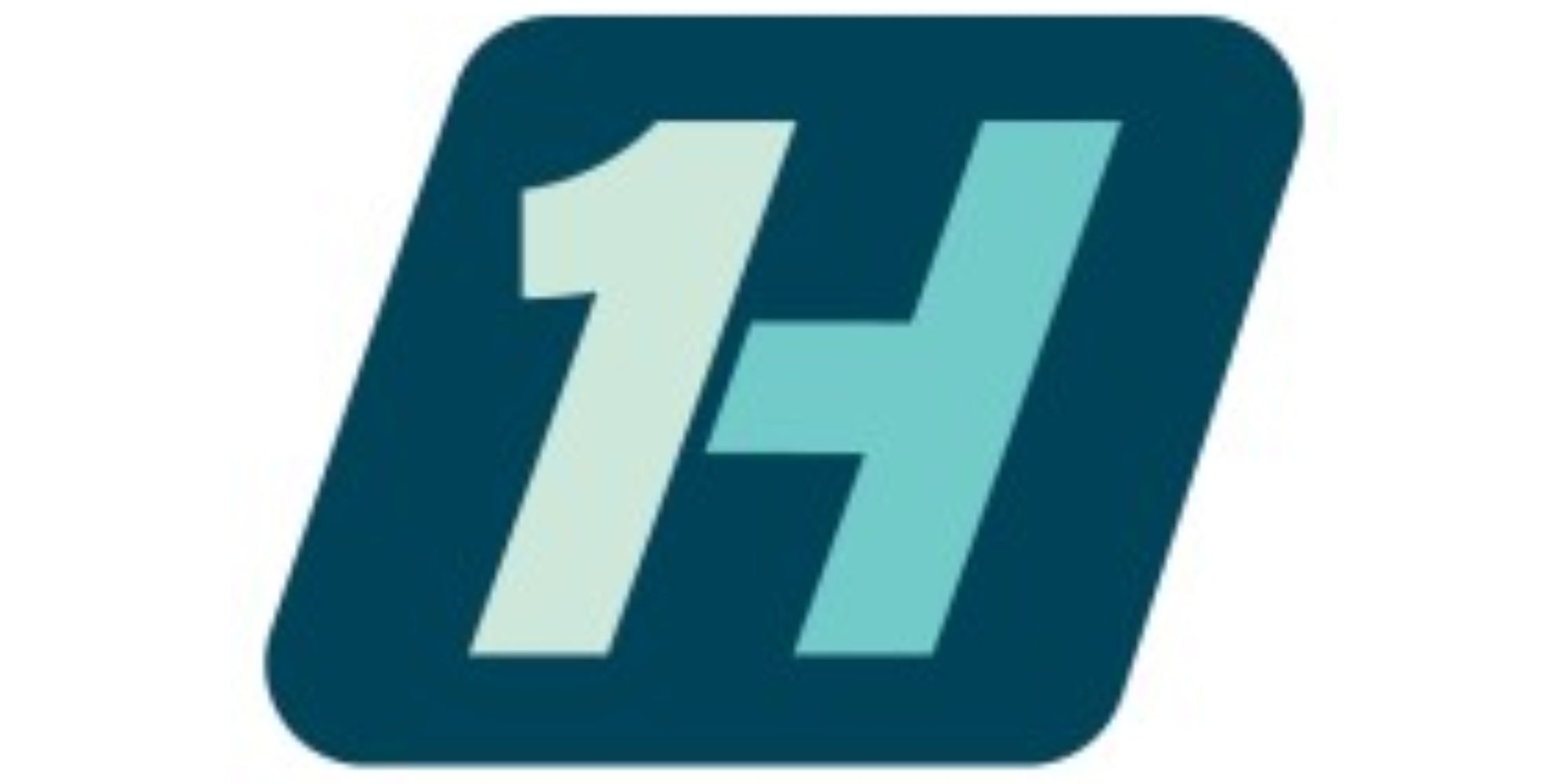 Logo with a stylized '1H' on a blue background