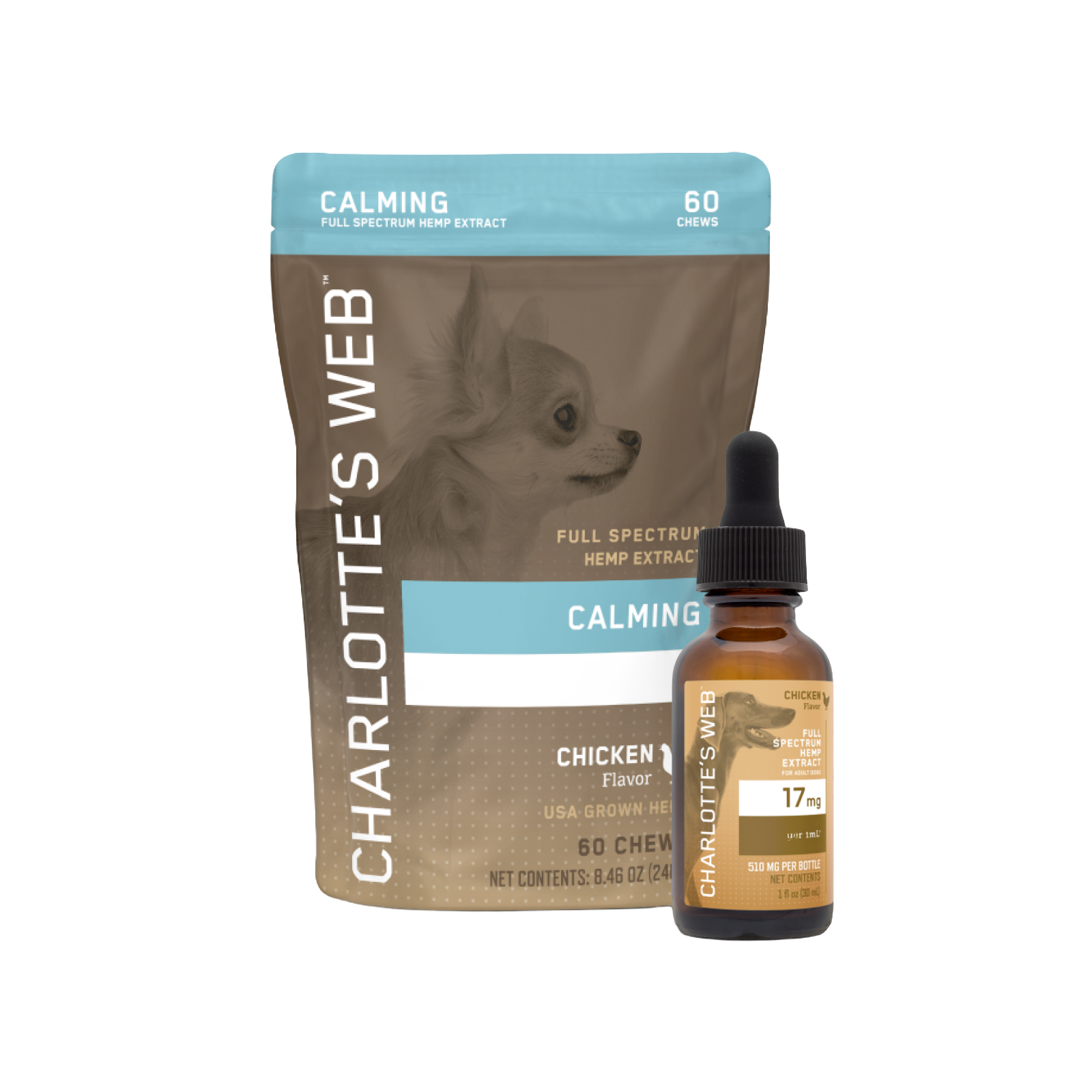 Charlotte's Web full spectrum hemp extract product for dogs on a white background