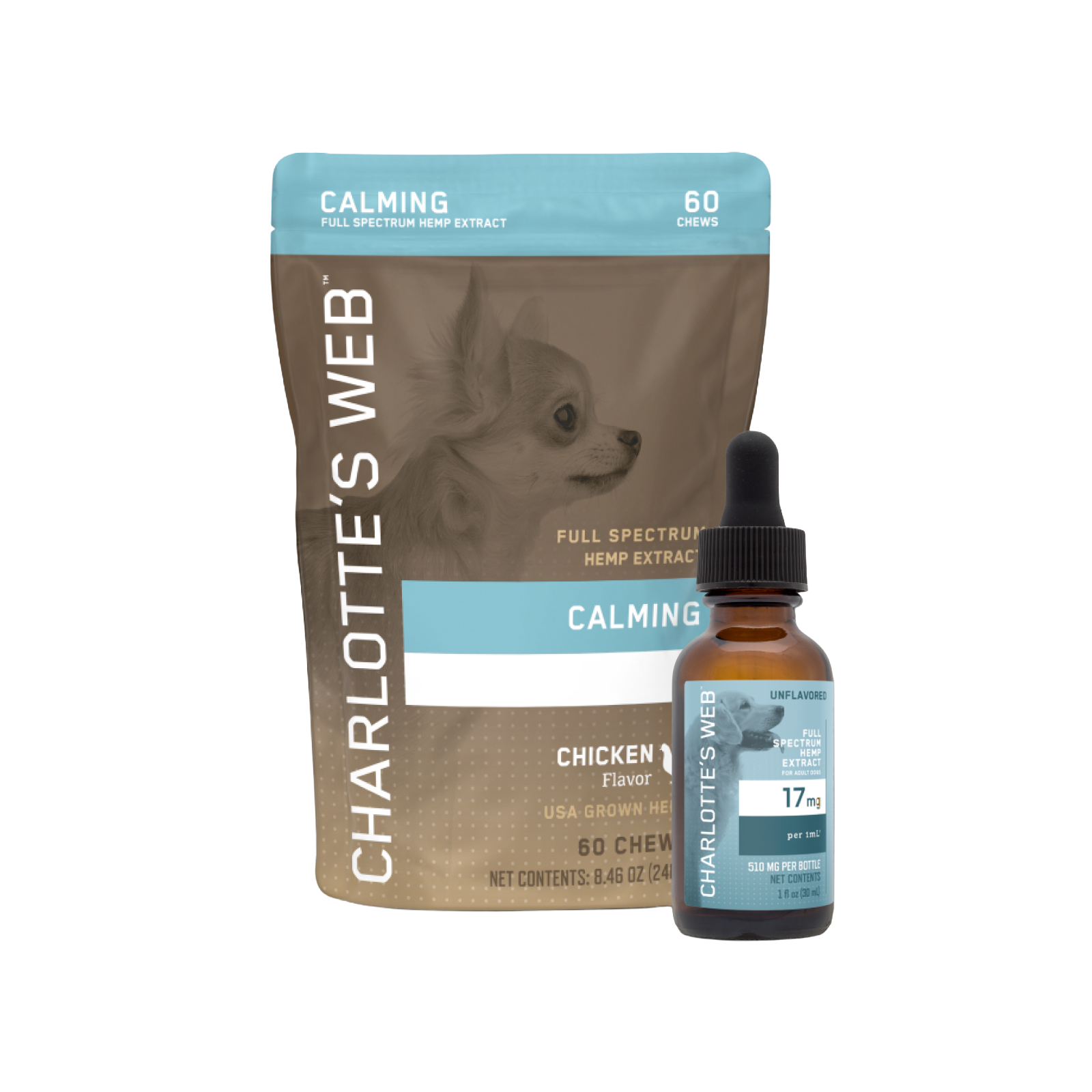 Product Image for Charlotte&#39;s Web full spectrum hemp extract for dogs with a bottle on a white background