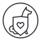 Minimalist black icon of upright dog with shield-shaped body and heart symbol inside enclosed in circular border, representing pet care, protection, and animal wellness.