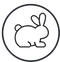 White rabbit silhouette in side profile inside dark circle symbolizing animal care, nature, or cruelty-free themes.