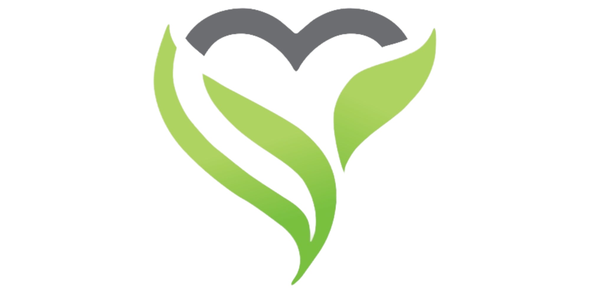 Logo with green leaves and a gray heart shape on a white background