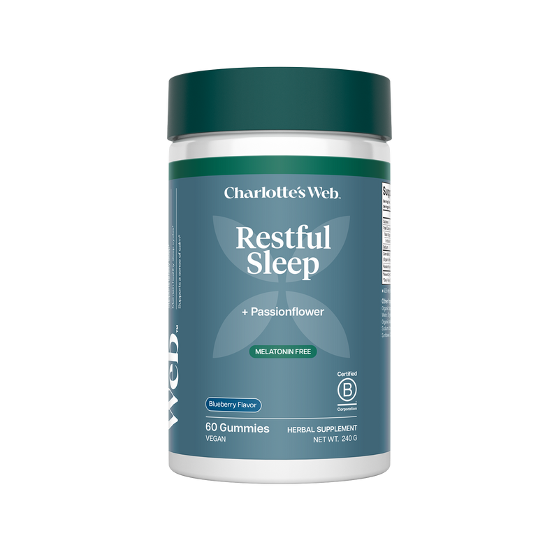 Charlotte's Web Restful Sleep supplement container on a white background