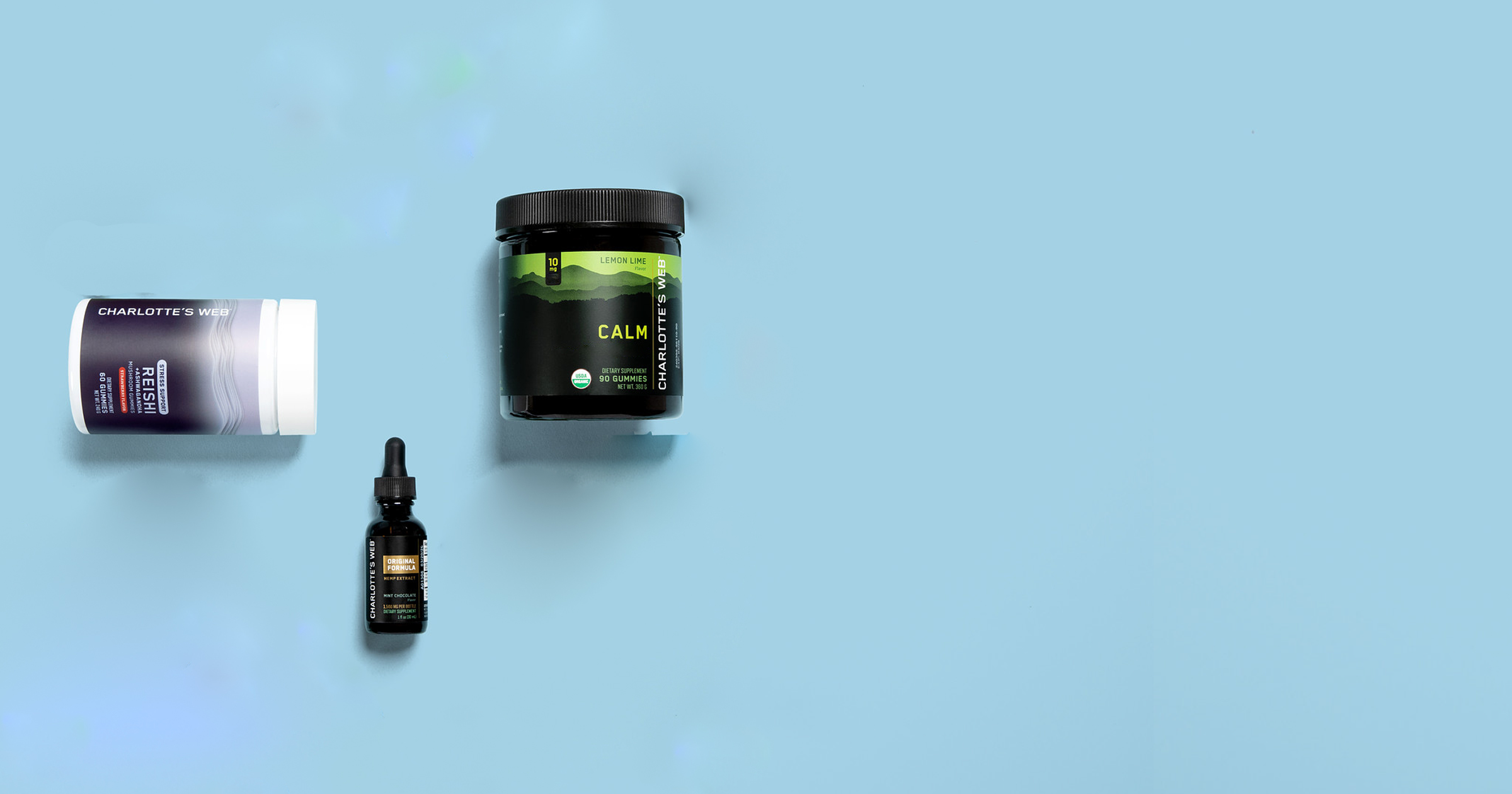 Three health and wellness products on a blue background