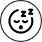 Stylized face with one eye closed and “Z” symbols above inside circle, representing sleep, tiredness, or rest.