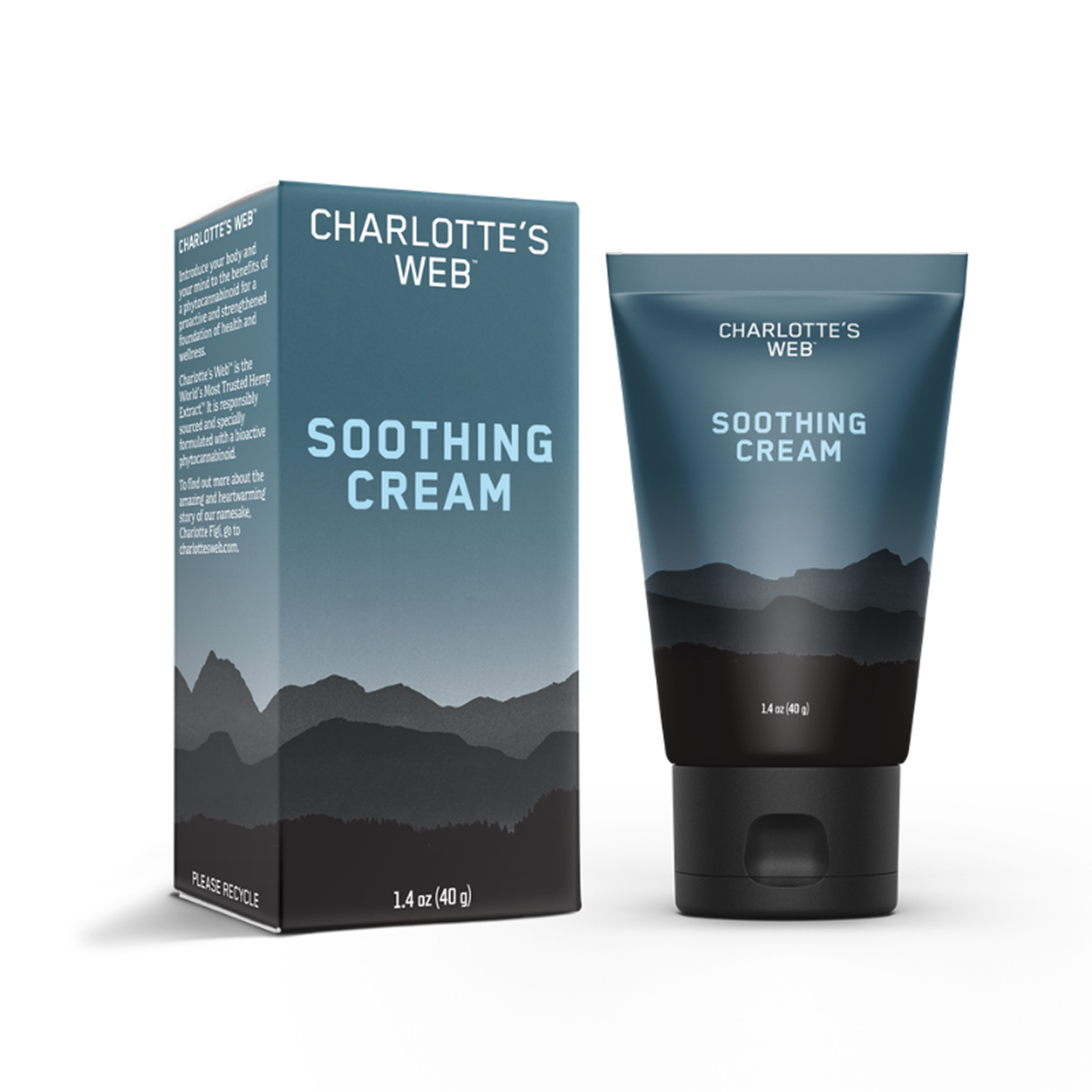 Charlotte's Web Soothing Cream tube on a white background. 