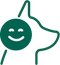 Green icon of a dog's head with a smiley face on a white background