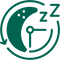 Green logo with a half moon and 'zzz' symbols on a white background