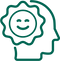 Green outline of a head with a smiling face inside on a white background