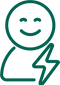 Green icon of a person with a lightning bolt on a white background