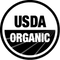 Black and white USDA Organic certification seal with bold “USDA” above stylized farm field and “ORGANIC” text signifying compliance with U.S. organic farming standards.